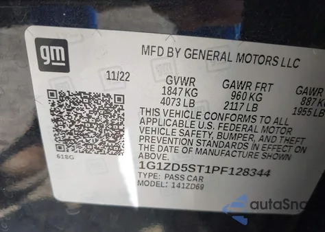 2023 Chevrolet Malibu Fwd 1Lt z USA, uszkodzony, nr VIN 1G1ZD5ST1PF128344